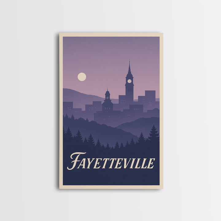 Fayetteville Travel Poster, Framed Canvas Print, Mid Century City Wall Art, Fayetteville Poster Print, Wanderlust Decor, Retro Travel Print