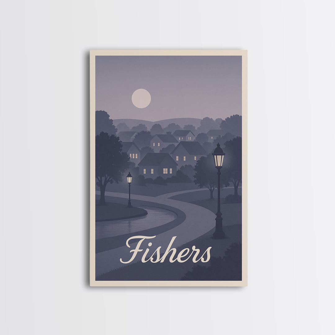 Fishers Travel Poster, Canvas Print, Retro Sunset Skyline Art, Fishers Art Print, Travel Poster Art, Retro Travel Print, Gift For Travelers