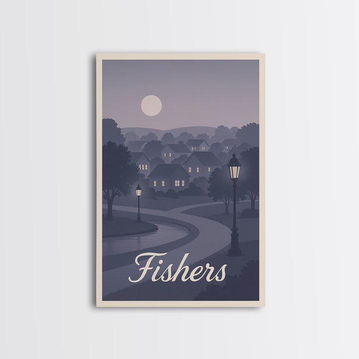 Fishers Travel Poster, Canvas Print, Retro Sunset Skyline Art, Fishers Art Print, Travel Poster Art, Retro Travel Print, Gift For Travelers
