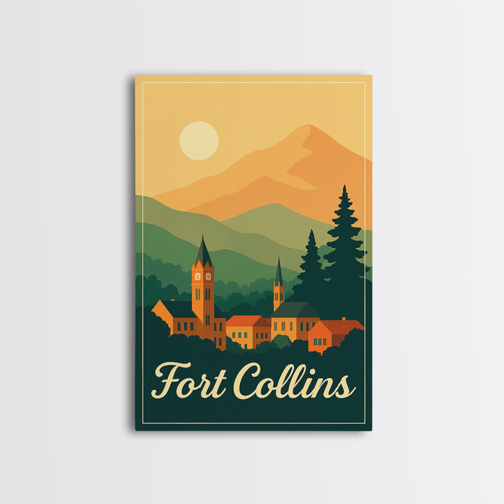 Fort Collins Colorado Travel Poster, Canvas Print, Classic Poster Art, Fort Collins Travel Art, Mid Century Wall Art, Travel Art Print