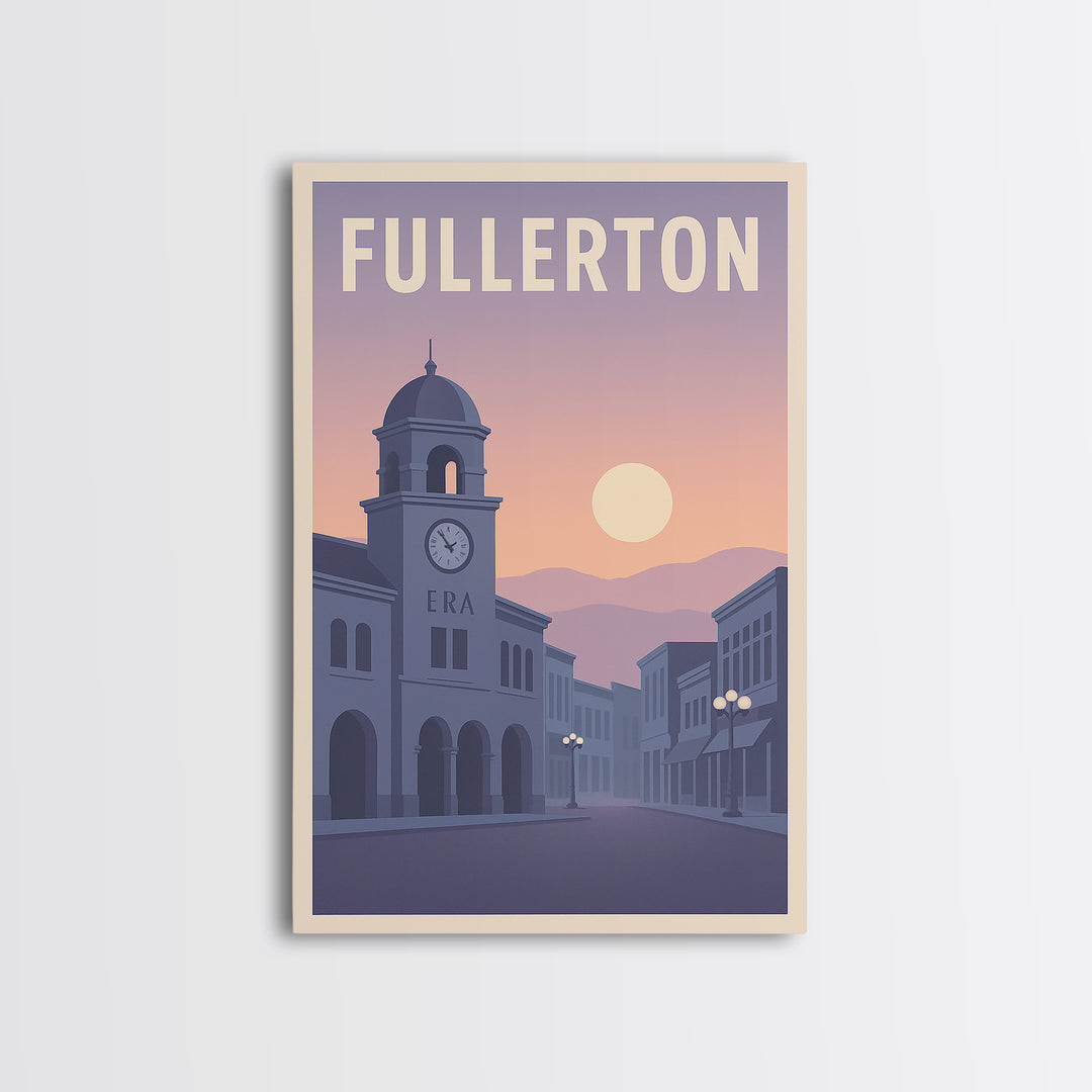 Fullerton California Travel Poster, Canvas Print, Retro Sunset Skyline Art, Fullerton Poster Print, Wanderlust Decor, Gift For Travelers
