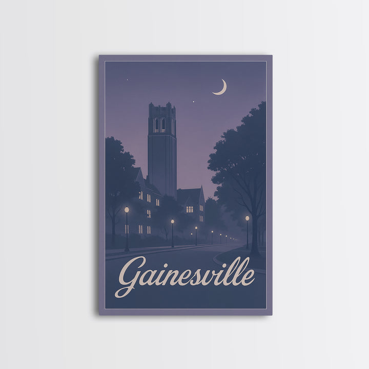 Gainesville Travel Poster, Canvas Print, Retro Sunset Skyline Art, Gainesville Poster Print, Watercolor Cityscape, Modern Wall Decor
