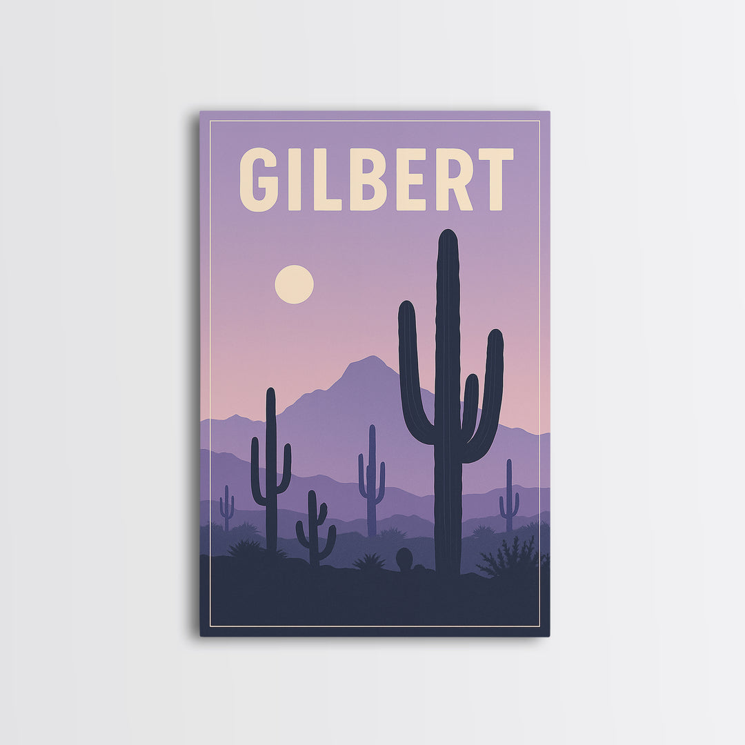 Gilbert Arizona Travel Poster, Canvas Print, Vintage Poster Art, Gilbert Wall Art, Mid Century Wall Art, Travel Art Print, City Illustration