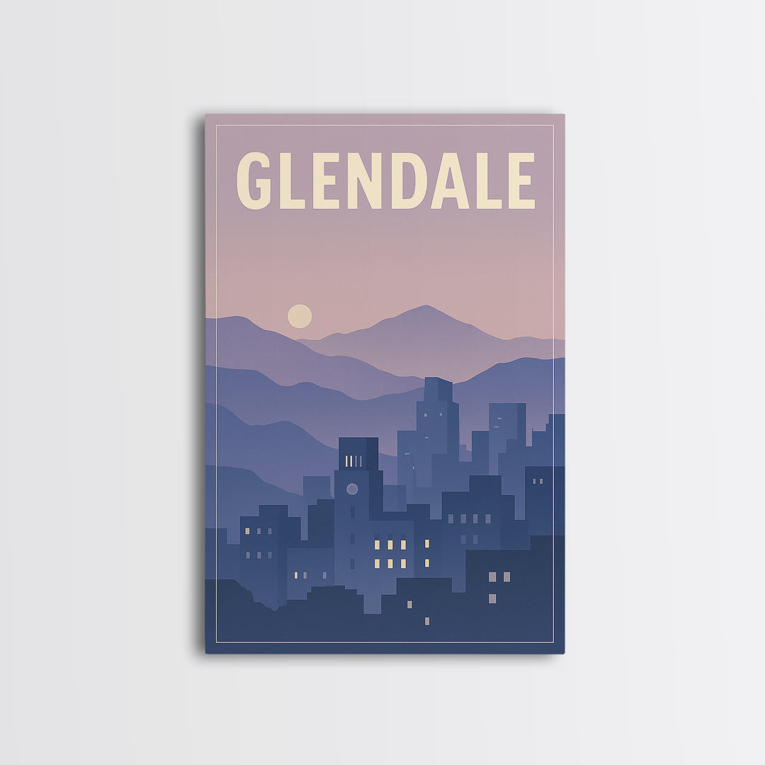 Glendale Arizona Travel Poster, Framed Canvas Print, Retro Sunset Skyline Art, Glendale Art Print, Gift For Travelers, Travel Poster Art