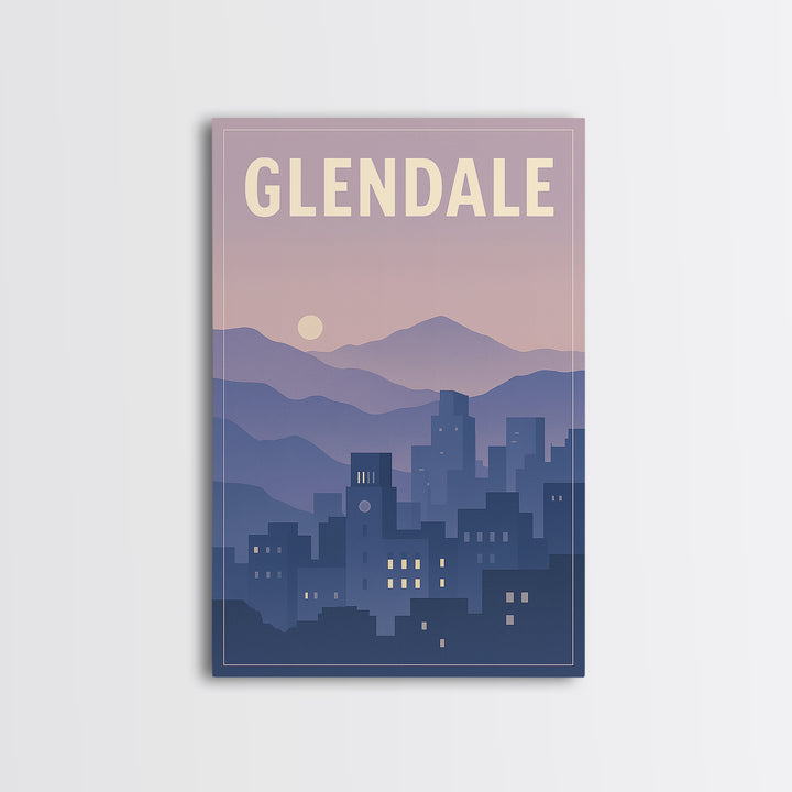 Glendale Arizona Travel Poster, Framed Canvas Print, Retro Sunset Skyline Art, Glendale Art Print, Gift For Travelers, Travel Poster Art