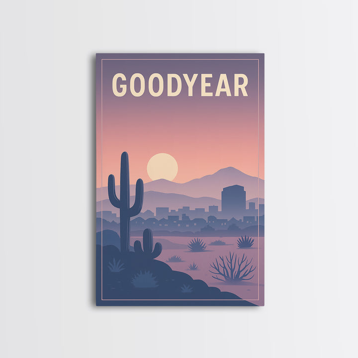 Goodyear Arizona Travel Poster, Canvas Print, Retro Sunset Skyline Art, Goodyear City Art, Wanderlust Decor, Fine Art Print, City Art Print