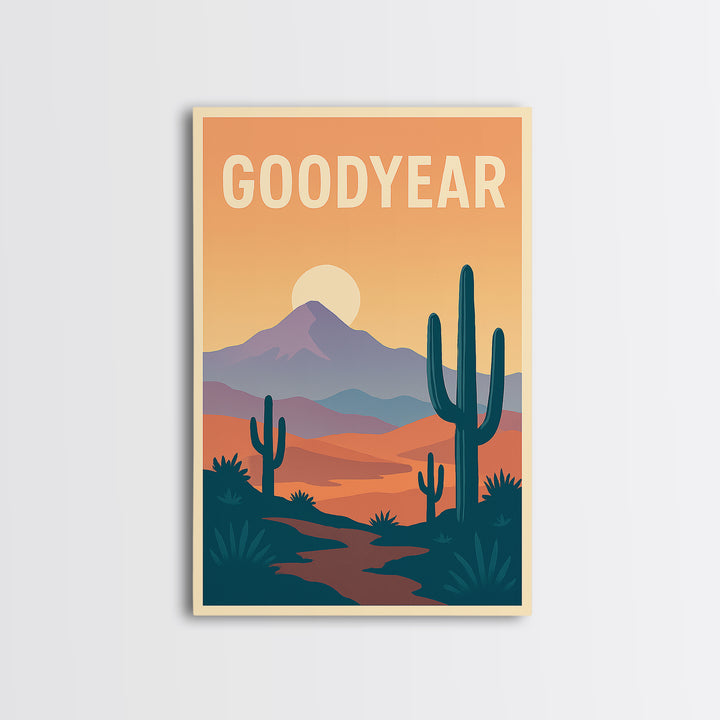 Goodyear Travel Poster, Framed Canvas Print, Vintage Travel Poster Art, Goodyear Art Print, Fine Art Print, Living Room Wall Art