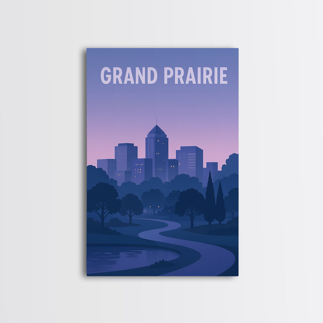 Grand Prairie Texas Travel Poster, Canvas Print, Mid Century City Wall Art, Grand Prairie Poster Print, Travel Poster Set, Modern Wall Decor