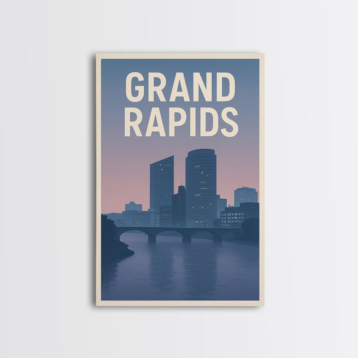 Grand Rapids Michigan Travel Poster, Canvas Print, Retro Sunset Skyline Art, Grand Rapids Art Print, City Art Print, Wall Decor, Wall Art