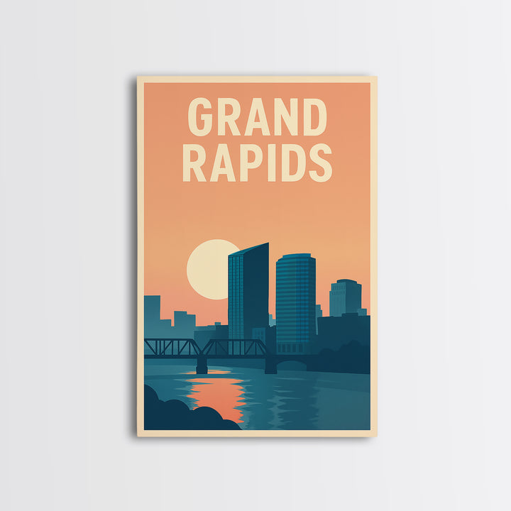 Grand Rapids Travel Poster, Canvas Print, Classic Travel Poster Art, Grand Rapids Travel Art, City Travel Prints, Vintage Travel Print