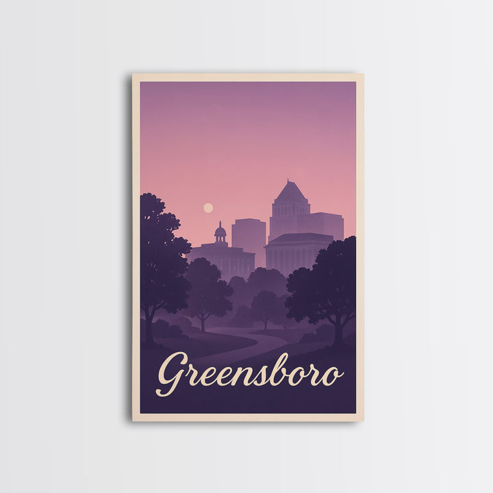 Greensboro Travel Poster, Framed Canvas Print, Classic Travel Poster Art, Greensboro City Art, City Travel Prints, Travel Art Print