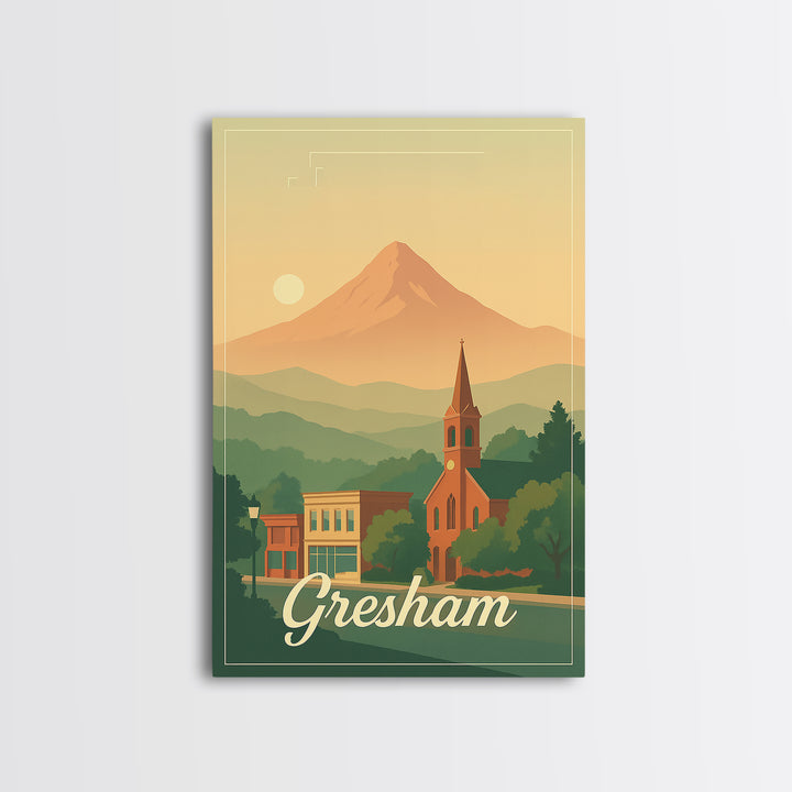 Gresham Oregon Travel Poster, Canvas Print, Classic Poster Art, Gresham Wall Art, Office Decor, City Travel Prints, Retro Travel Print