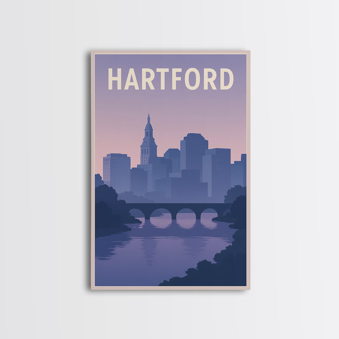 Hartford Travel Poster, Canvas Print, Retro Sunset Skyline Art, Hartford City Art, Travel Wall Decor, City Illustration, Travel Poster Art
