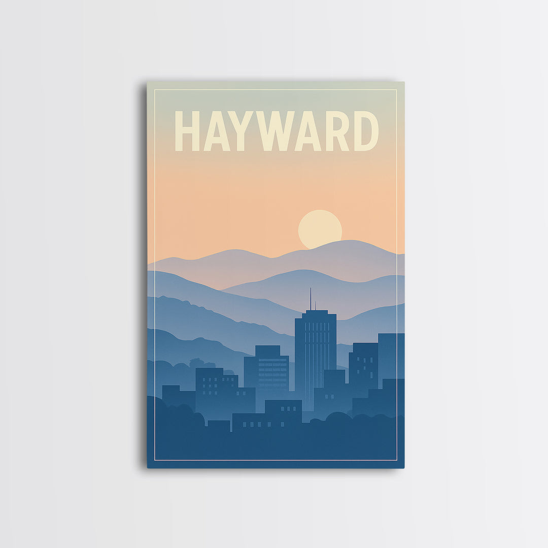 Hayward California Travel Poster, Canvas Print, Retro Sunset Skyline Art, Hayward Art Print, Travel Art Print, Modern Wall Decor, Poster Art