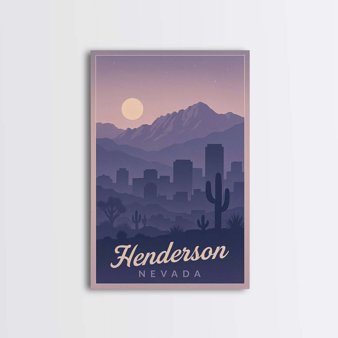 Henderson Travel Poster, Framed Canvas Print, Retro Sunset Skyline Art, Henderson City Art, Retro Travel Print, Mid Century Wall Art