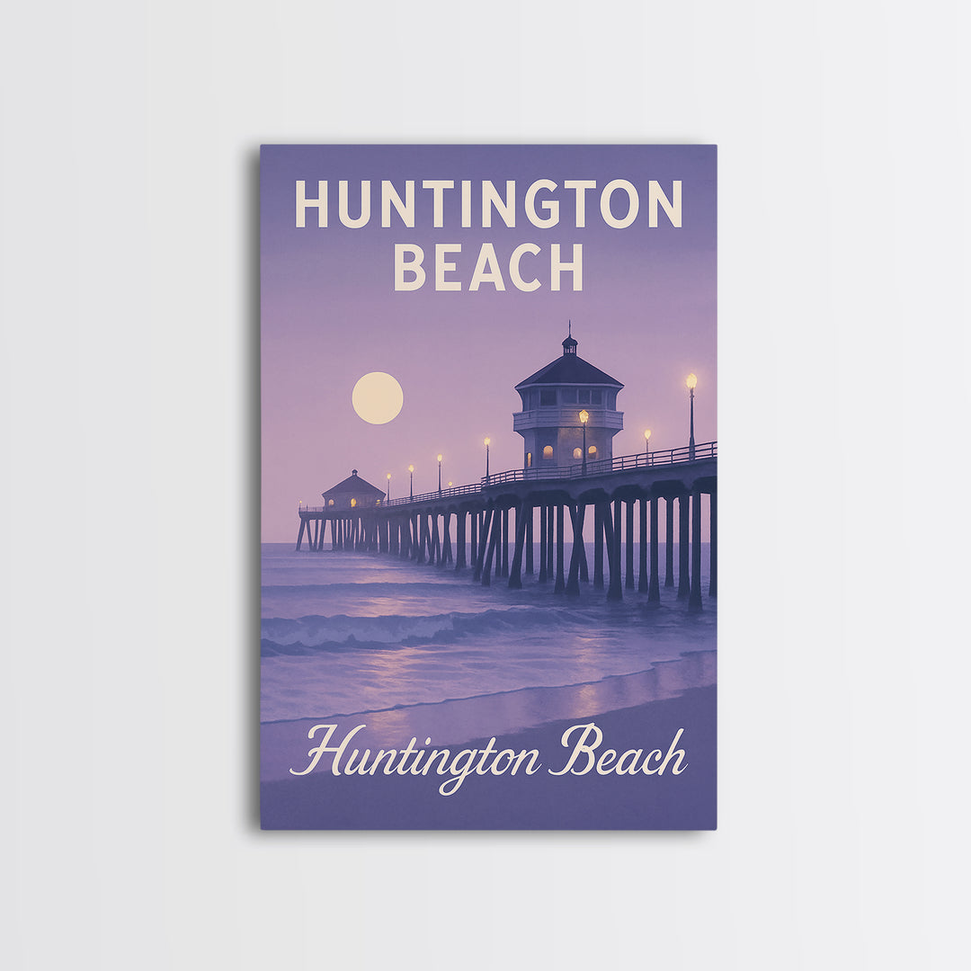 Huntington Beach Travel Poster, Framed Canvas Print, Classic Travel Poster Art, Huntington Beach Travel Art, Travel Wall Art, Design 2