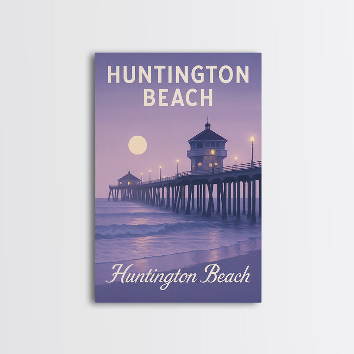 Huntington Beach Travel Poster, Framed Canvas Print, Classic Travel Poster Art, Huntington Beach Travel Art, Travel Wall Art, Design 2