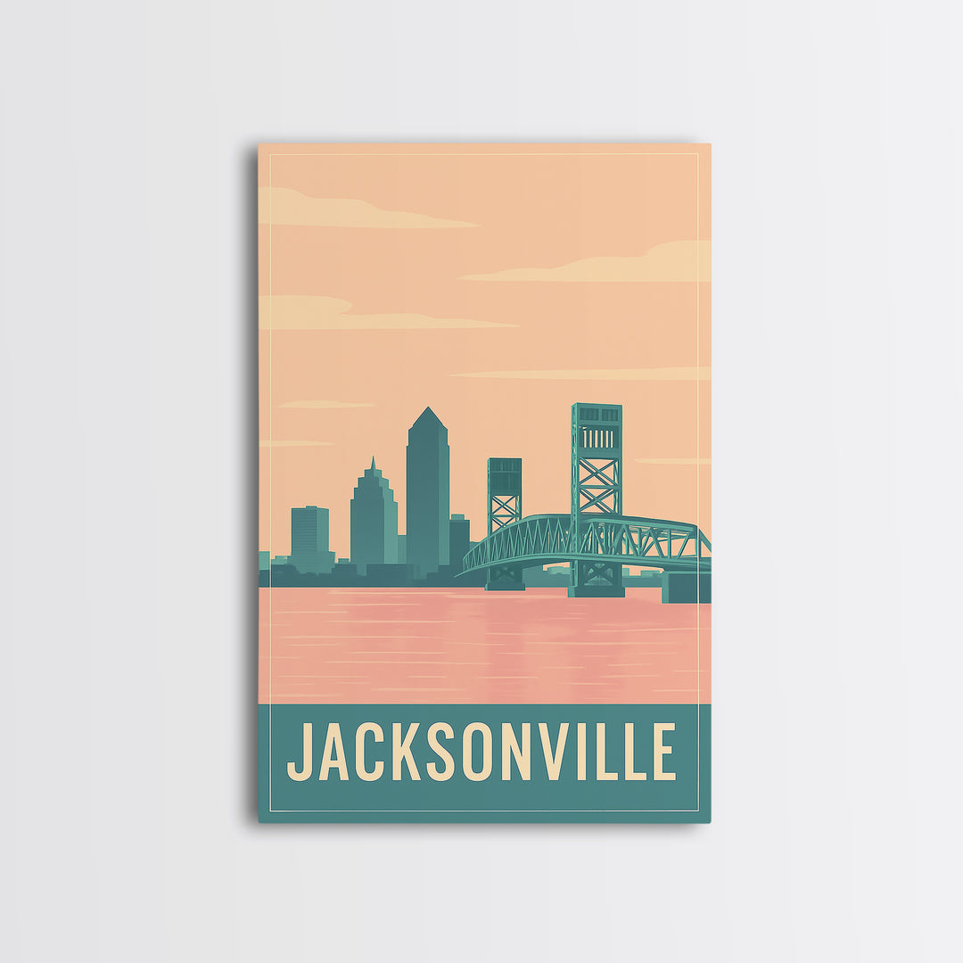 Jacksonville Travel Poster, Canvas Print, Classic Travel Poster Art, Jacksonville Wall Art, Fine Art Print, Home Office Decor, Design 2