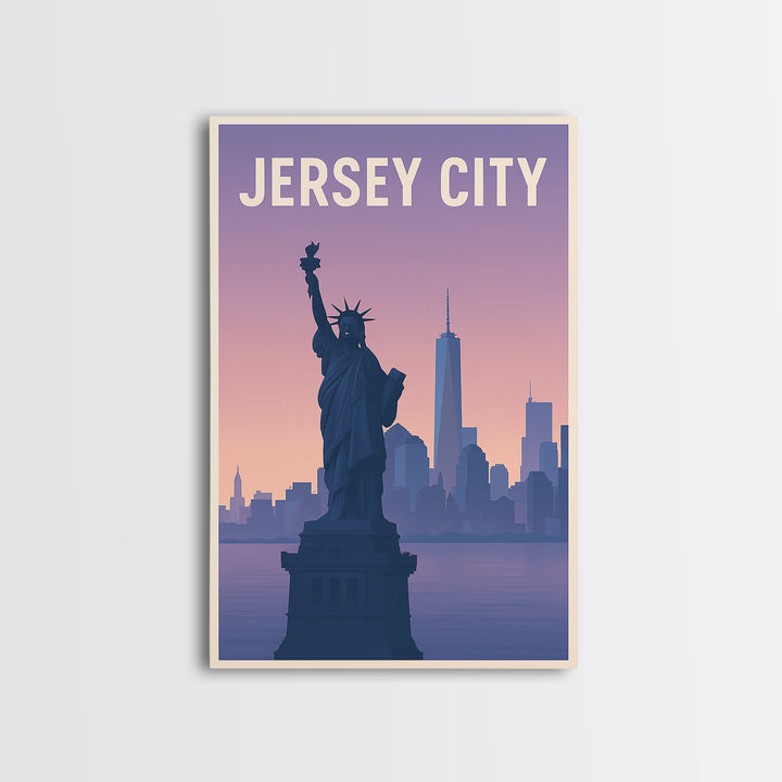 Jersey City New Jersey Travel Poster, Canvas Print, Mid Century City Wall Art, Jersey City Poster Print, Travel Art, City Travel Prints