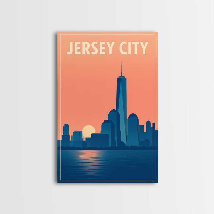 Jersey City Travel Poster, Framed Canvas Print, Mid Century City Wall Art, Jersey City Travel Art, Retro Travel Print, Mid Century Wall Art