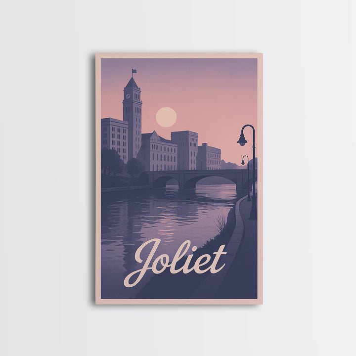 Joliet Travel Poster, Canvas Print, Retro Sunset Skyline Art, Joliet Wall Art, Travel Poster Art, Vintage Travel Art, City Travel Prints
