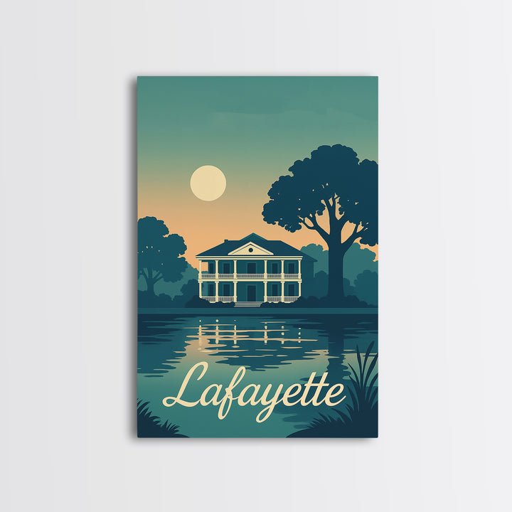 Lafayette Louisiana Travel Poster, Canvas Print, Retro Sunset Skyline Art, Lafayette Poster Print, Vintage Travel Print, Vintage City Art