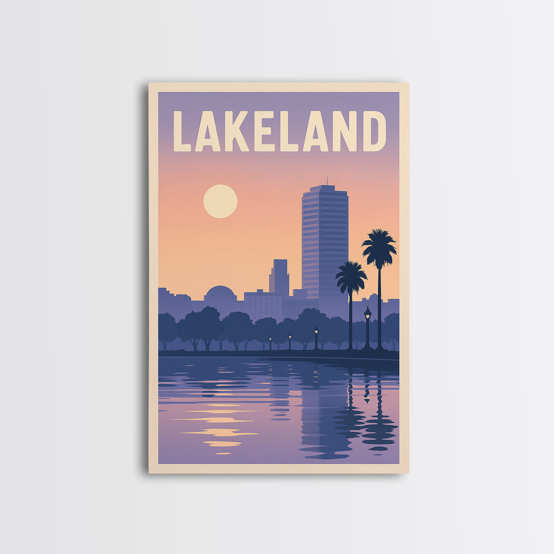 Lakeland Florida Travel Poster, Framed Canvas Print, Mid Century City Wall Art, Lakeland Poster Print, Vintage Travel Art, Travel Wall Art