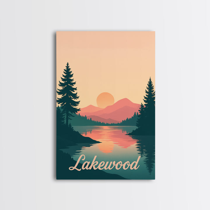 Lakewood Travel Poster, Framed Canvas Print, Classic Travel Poster Art, Lakewood Poster Print, Mid Century Wall Art, Vintage City Art