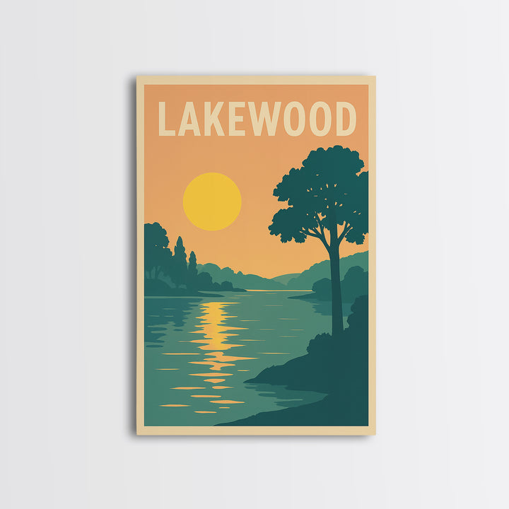 Lakewood Travel Poster, Framed Canvas Print, Classic Travel Poster Art, Lakewood City Art, Travel Poster Art, Retro Travel Print