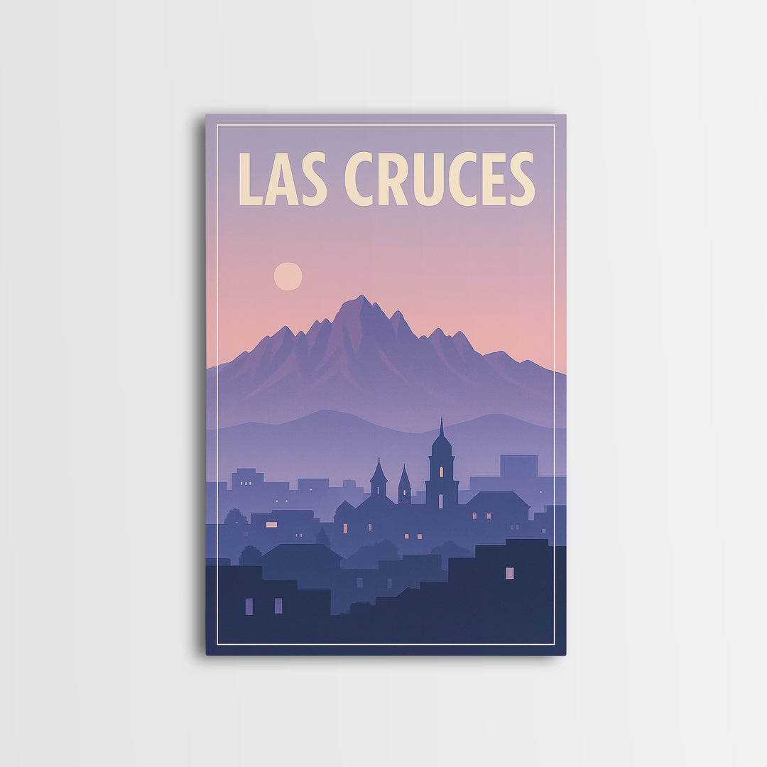 Las Cruces New Mexico Travel Poster, Canvas Print, Retro Sunset Skyline Art, Las Cruces Art Print, Modern Wall Decor, City Illustration