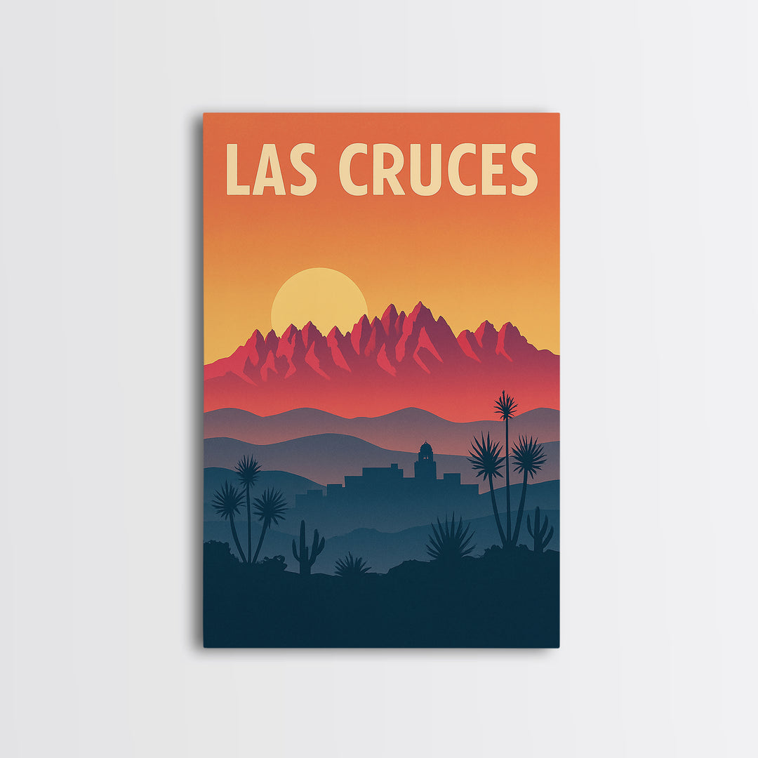 Las Cruces Travel Poster, Canvas Print, Retro Sunset Skyline Art, Las Cruces Poster Print, Mid Century Wall Art, Eclectic Wall Decor
