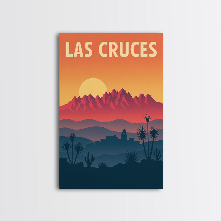 Las Cruces Travel Poster, Canvas Print, Retro Sunset Skyline Art, Las Cruces Poster Print, Mid Century Wall Art, Eclectic Wall Decor