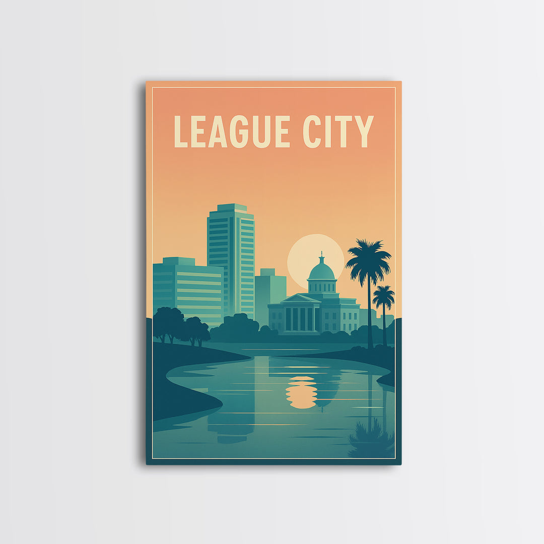 League City Travel Poster, Canvas Print, Classic Travel Poster Art, League City Poster Print, Retro Travel Print, Vintage Travel Art