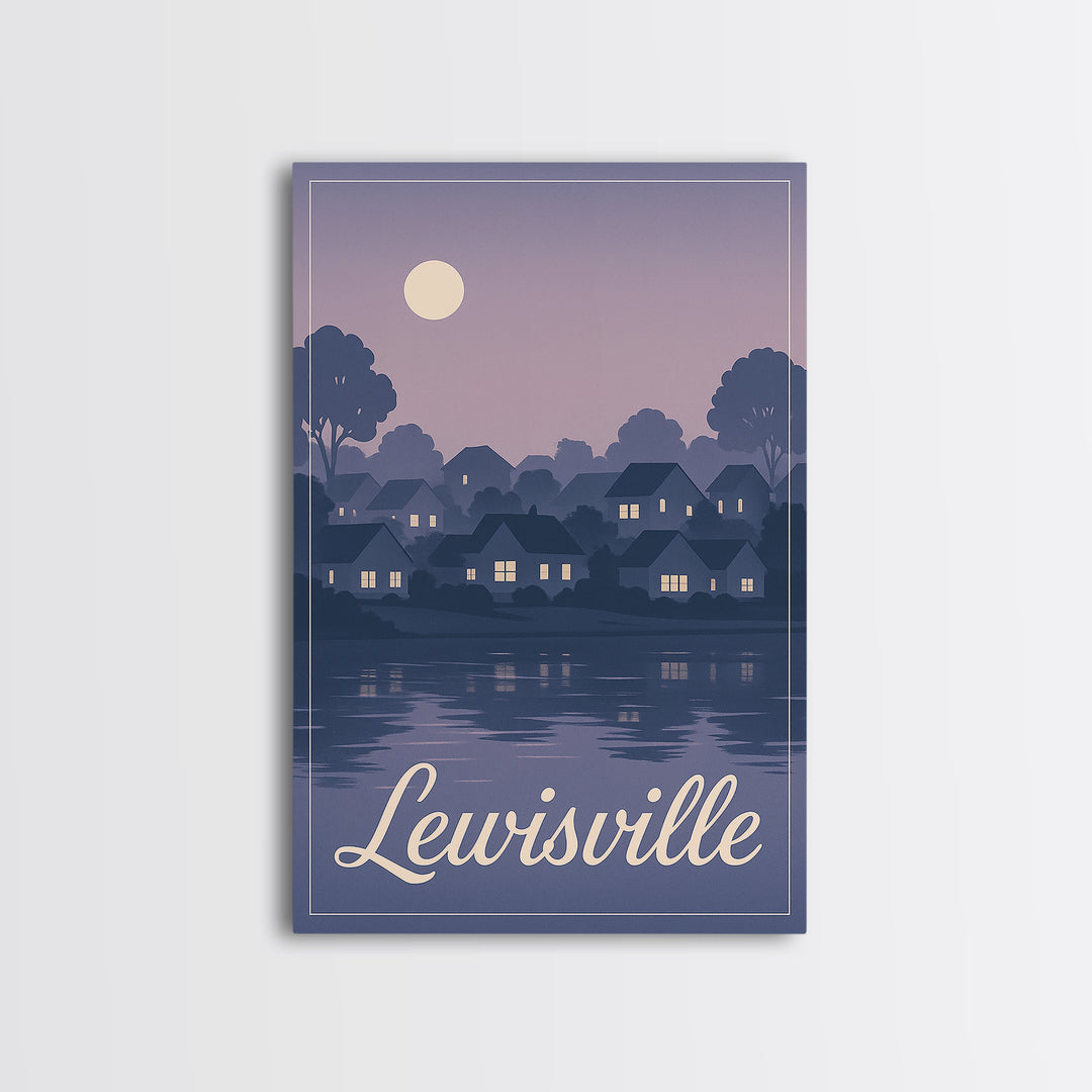 Lewisville Travel Poster, Framed Canvas Print, Retro Sunset Skyline Art, Lewisville Wall Art, Home Office Decor, Wanderlust Decor