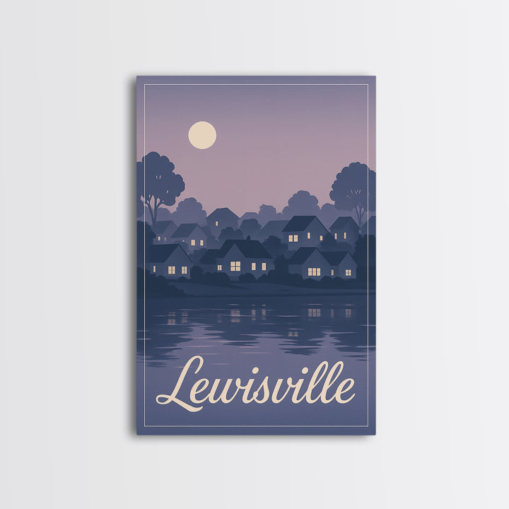 Lewisville Travel Poster, Framed Canvas Print, Retro Sunset Skyline Art, Lewisville Wall Art, Home Office Decor, Wanderlust Decor