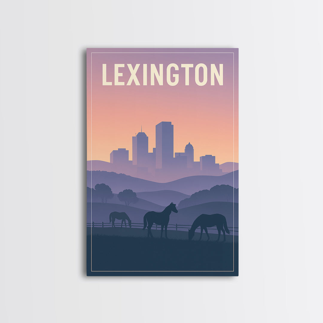 Lexington Kentucky Travel Poster, Framed Canvas Print, Classic Travel Poster Art, Lexington Art Print, Travel Wall Art, City Illustration