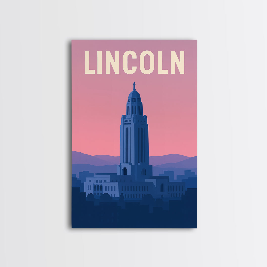 Lincoln Nebraska Travel Poster, Canvas Print, Mid Century City Wall Art, Lincoln Poster Print, City Travel Prints, Art Print, Wall Decor