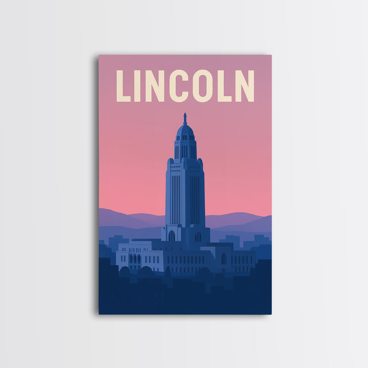 Lincoln Nebraska Travel Poster, Canvas Print, Mid Century City Wall Art, Lincoln Poster Print, City Travel Prints, Art Print, Wall Decor