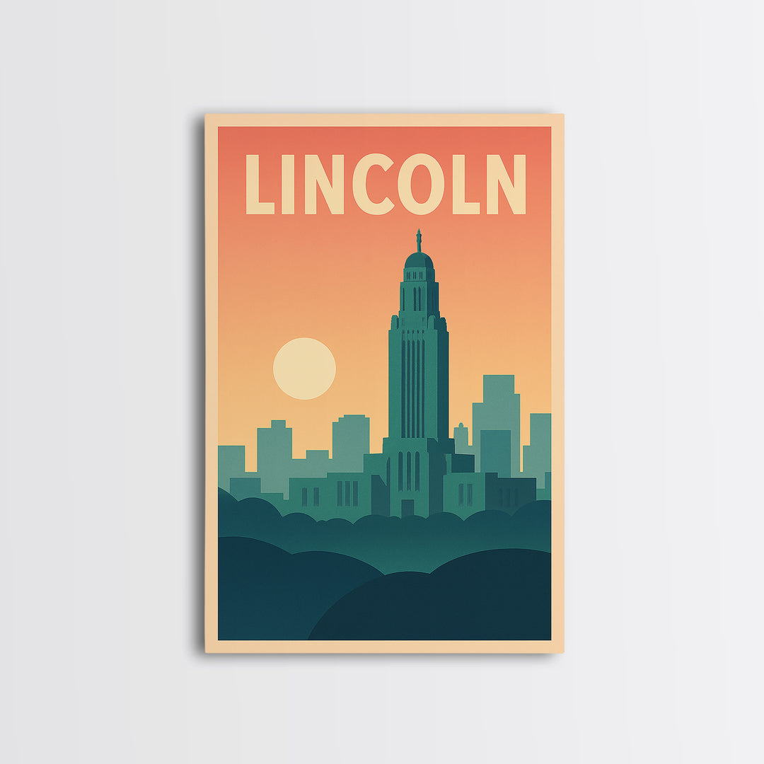 Lincoln Travel Poster, Canvas Print, Classic Travel Poster Art, Lincoln Travel Art, Gift For Travelers, City Art Print, Mid Century Wall Art