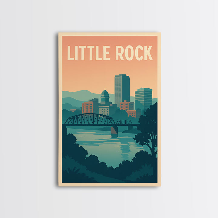 Little Rock Arkansas Travel Poster, Canvas Print, Retro Sunset Skyline Art, Little Rock City Art, Home Office Decor, Retro Travel Print