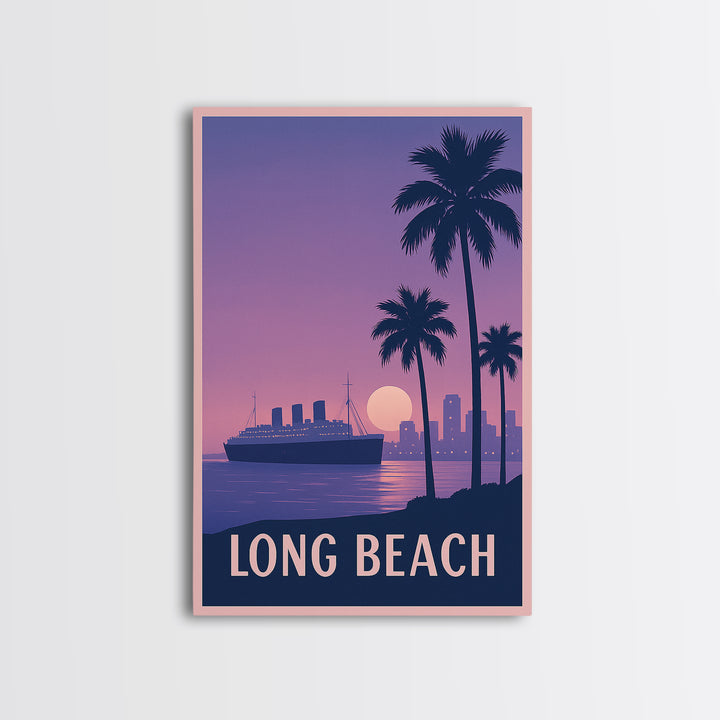 Long Beach Travel Poster, Framed Canvas Print, Mid Century City Wall Art, Long Beach Wall Art, City Art Print, Wanderlust Decor