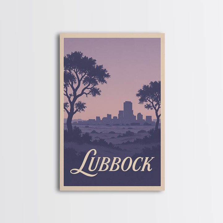 Lubbock Travel Poster, Framed Canvas Print, Retro Sunset Skyline Art, Lubbock Wall Art, Wanderlust Decor, Modern Wall Decor, Art Print