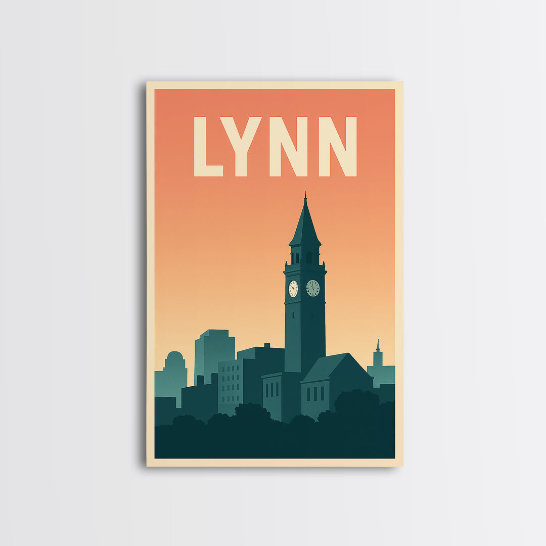 Lynn Massachusetts Travel Poster, Canvas Print, Retro Sunset Skyline Art, Lynn City Art, Travel Poster Set, Travel Art Print