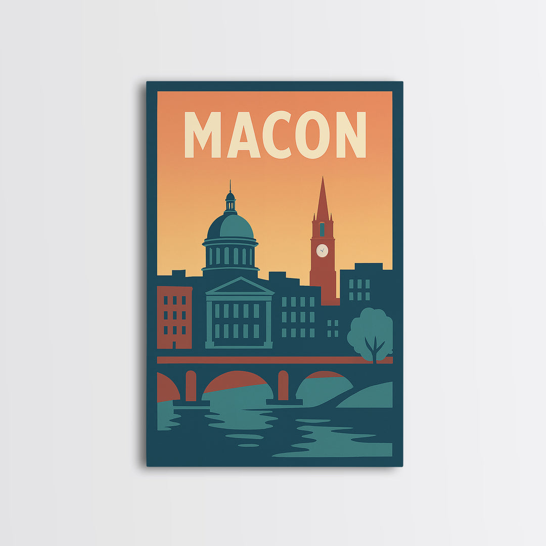 Macon Travel Poster, Framed Canvas Print, Classic Travel Poster Art, Macon City Art, City Travel Prints, Fine Art Print, Vintage City Art