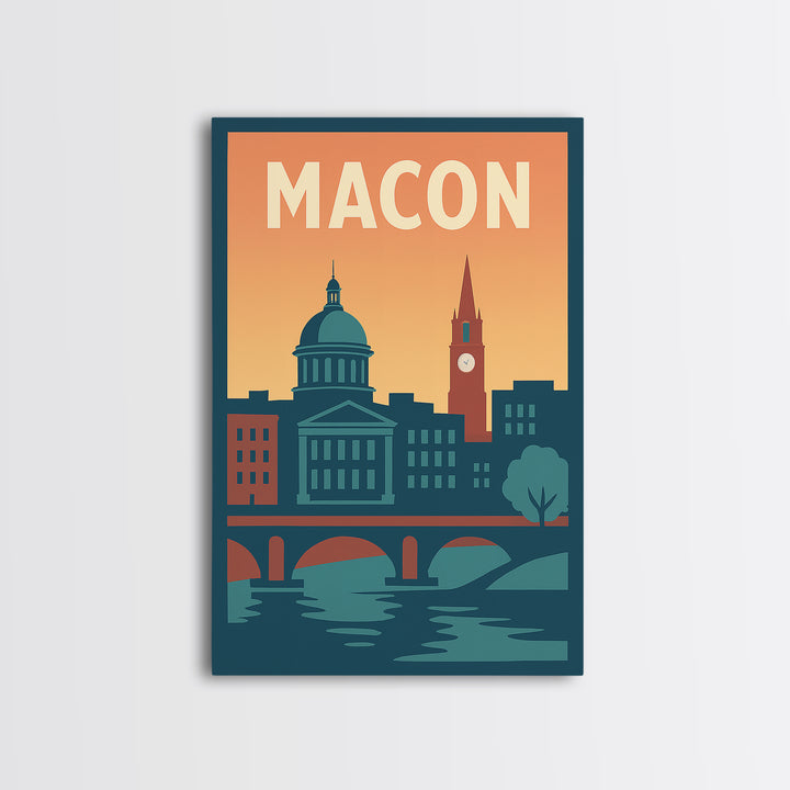 Macon Travel Poster, Framed Canvas Print, Classic Travel Poster Art, Macon City Art, City Travel Prints, Fine Art Print, Vintage City Art