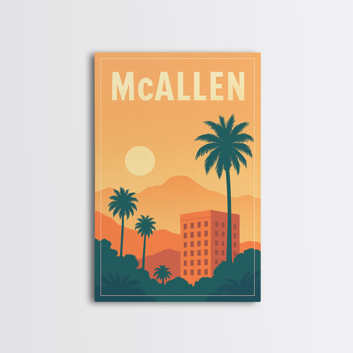 Mcallen Travel Poster, Framed Canvas Print, Mid Century City Wall Art, Mcallen Art Print, Mid Century Wall Art, Gift For Travelers