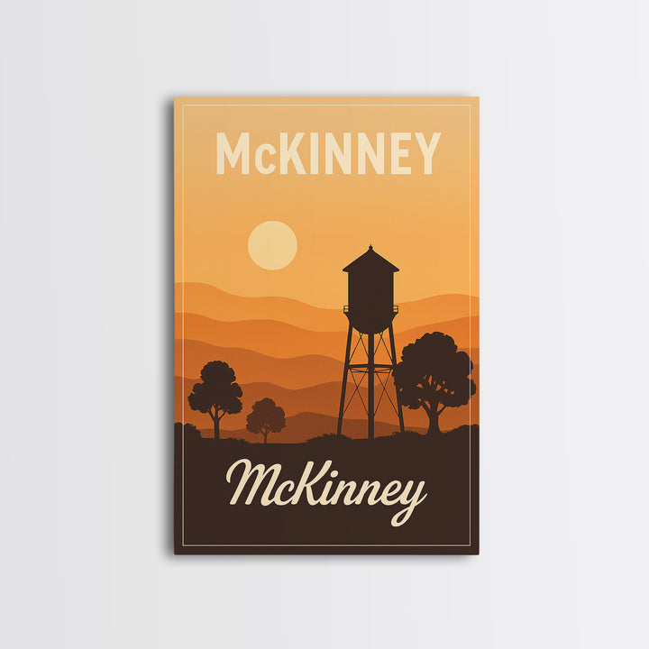 Mckinney Texas Travel Poster, Canvas Print, Retro Sunset Skyline Art, Mckinney Travel Art, Vintage Travel Art, Vintage Travel Print