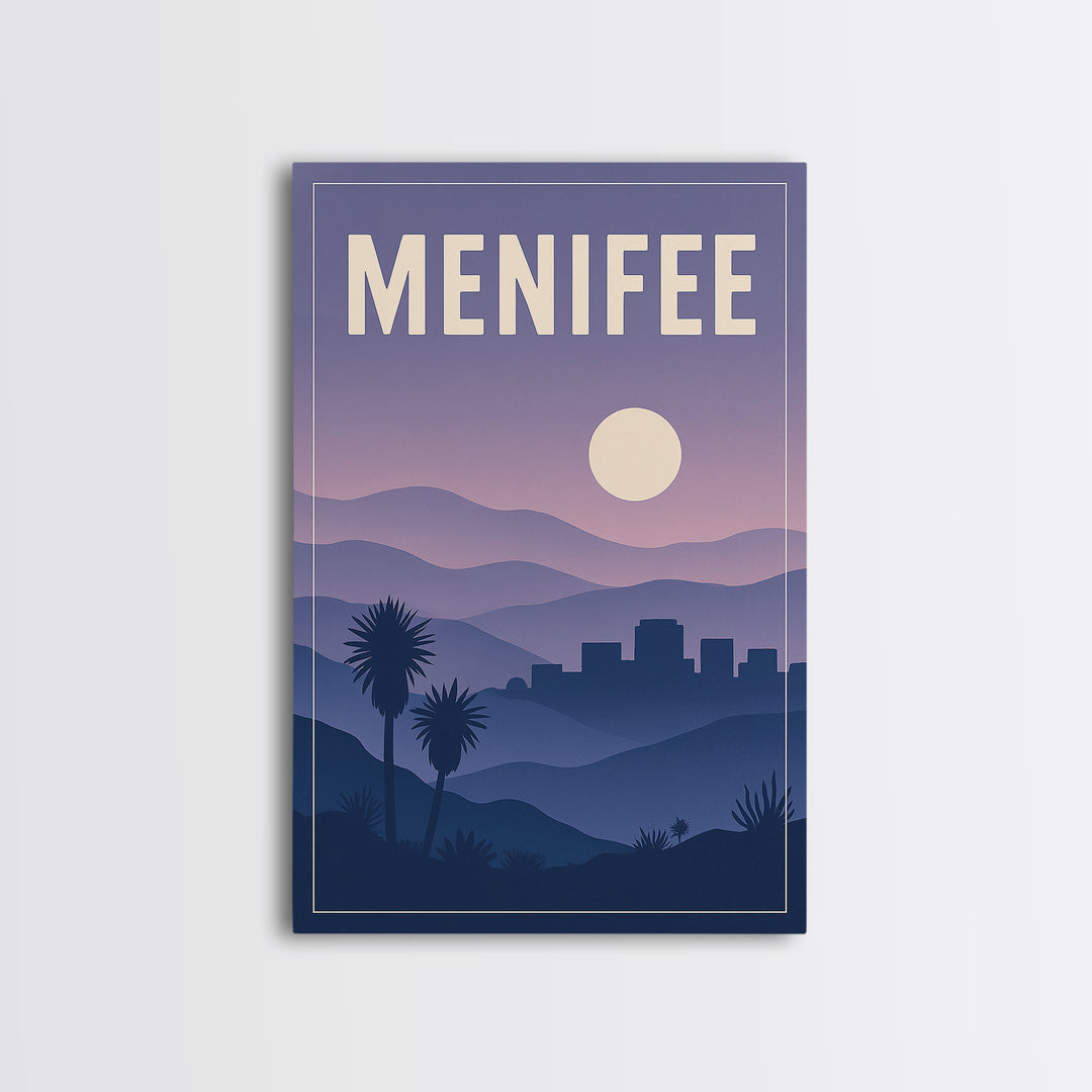 Menifee California Travel Poster, Canvas Print, Mid Century City Wall Art, Menifee Wall Art, City Art Print, Gift For Travelers, Travel Art