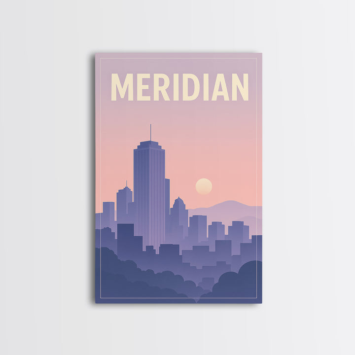 Meridian Idaho Travel Poster, Framed Canvas Print, Classic Travel Poster Art, Meridian Travel Art, Mid Century Wall Art, City Travel Prints