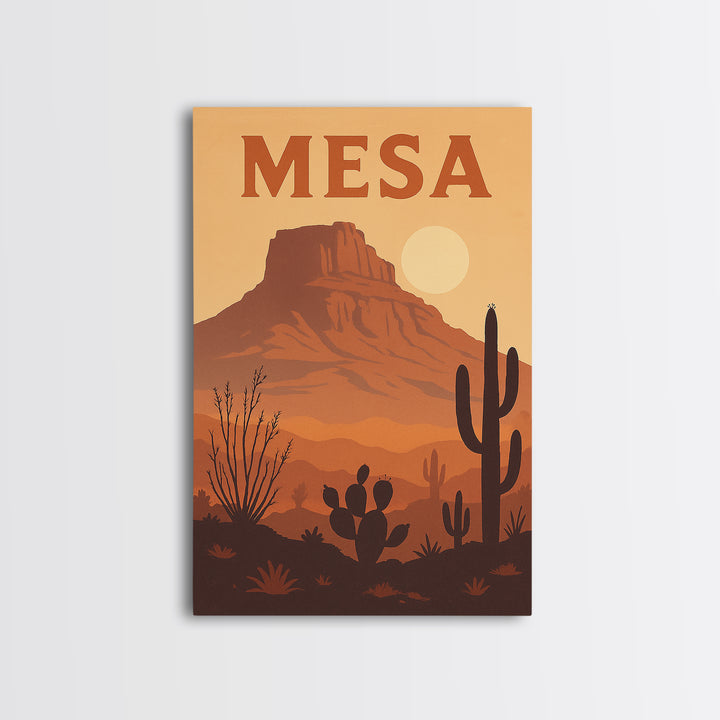 Mesa Arizona Travel Poster, Canvas Print, Retro Sunset Skyline Art, Mesa Poster Print, City Art Print, Vintage City Art, City Travel Prints